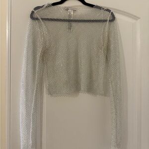 Zara Size large White Mesh Top with Iridescent Accents
